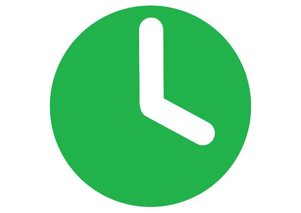 Digital illustration representing hands of clock symbol in green circle