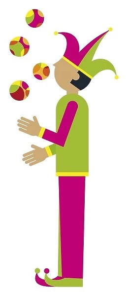 Digital illustration representing a jester juggling