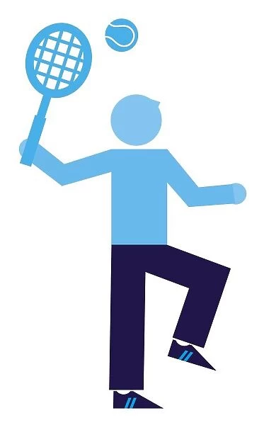 Digital illustration representing man holding tennis racquet near tennis ball above head
