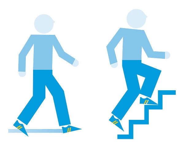Digital illustration representing men exercising with brisk stroll and running up steps