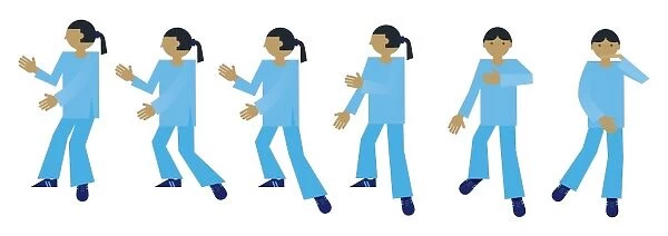 Digital illustration representing men and women practising Taijiquan moves