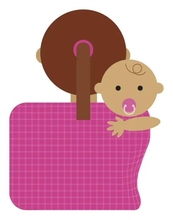 Framed Print : Digital illustration representing mother and baby with dummy in mouth looking over her shoulder