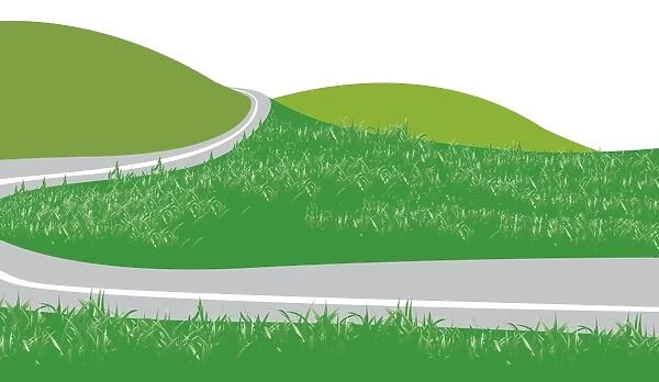 Digital illustration of road winding through hills