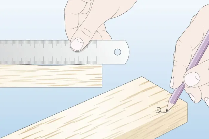 Framed Print : Digital illustration of ruler on piece of timber and marking end with loop to square up timber