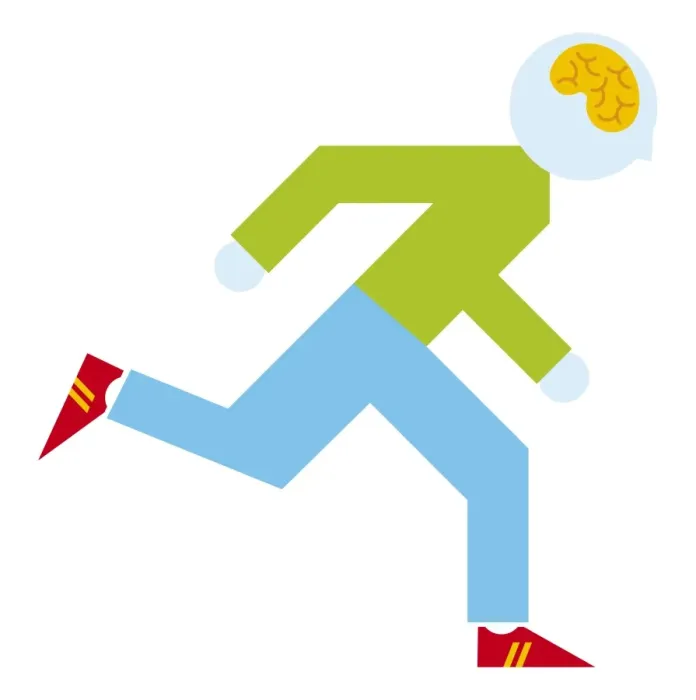 Framed Print : Digital illustration of running man showing brain inside head Framed Print : Digital illustration of running man showing brain inside head