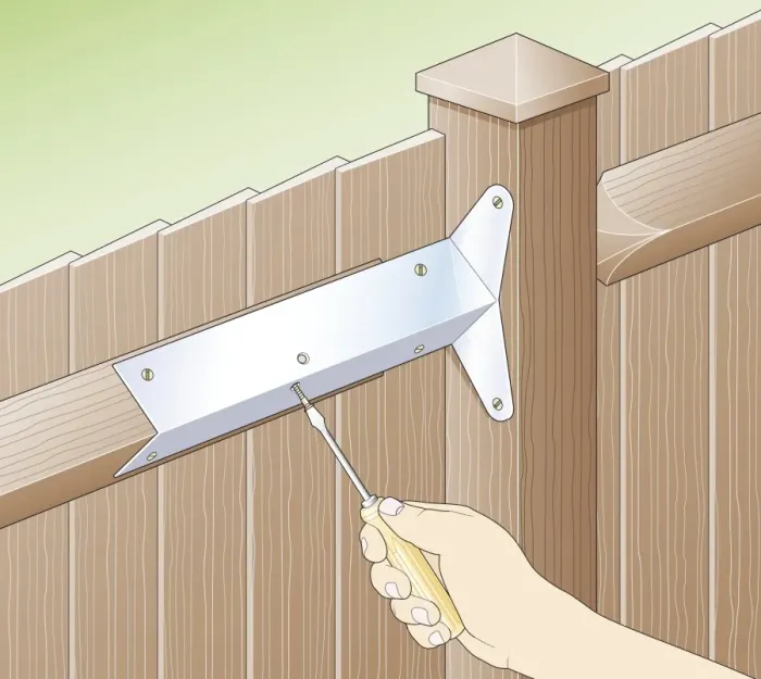 Framed Print : Digital illustration of screwing galvanized bracket to arris rail on garden fence Framed Print : Digital illustration of screwing galvanized bracket to arris rail on garden fence