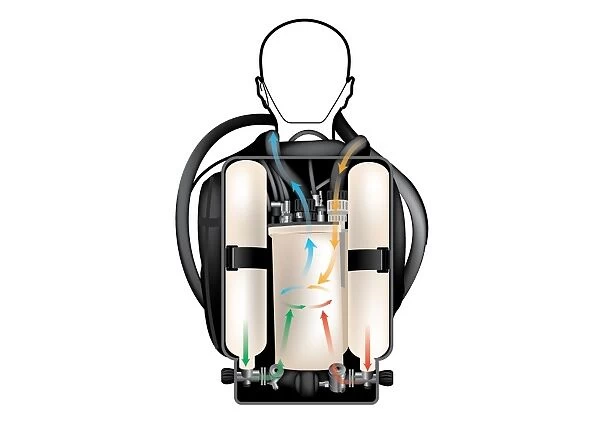 Digital illustration of scuba diving oxygen rebreather