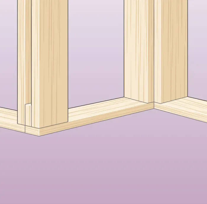 Framed Print : Digital illustration showing corner of partition wall and position of studs in wood Framed Print : Digital illustration showing corner of partition wall and position of studs in wood