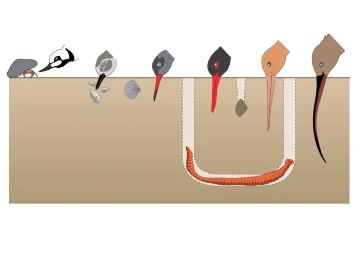 Framed Print : Digital illustration showing feeding strategies of birds and beak their shapes