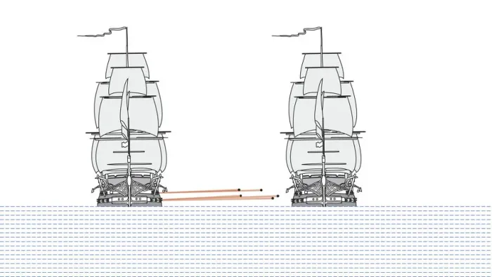 Framed Print : Digital illustration showing flat trajectory of cannonballs fired from fully rigged 18th -19th century battleship Framed Print : Digital illustration showing flat trajectory of cannonballs fired from fully rigged 18th -19th century battleship