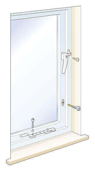Digital illustration showing how to lock a casement window