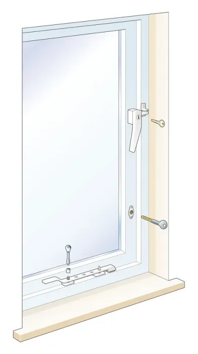 Framed Print : Digital illustration showing how to lock a casement window Framed Print : Digital illustration showing how to lock a casement window