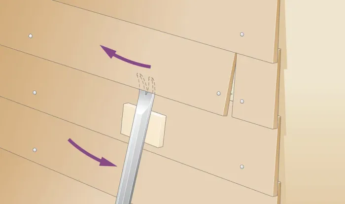 Framed Print : Digital Illustration showing how to remove weatherboard using a crowbar resting on protective offcut Framed Print : Digital Illustration showing how to remove weatherboard using a crowbar resting on protective offcut