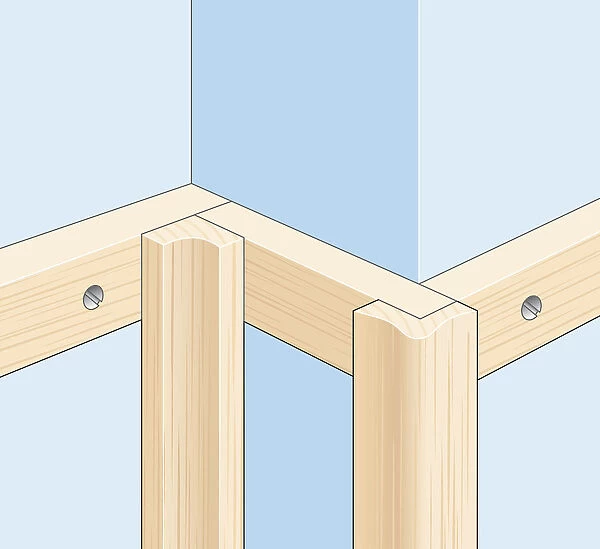 Digital Illustration showing special wood mouldings fixed to internal and external corner frame