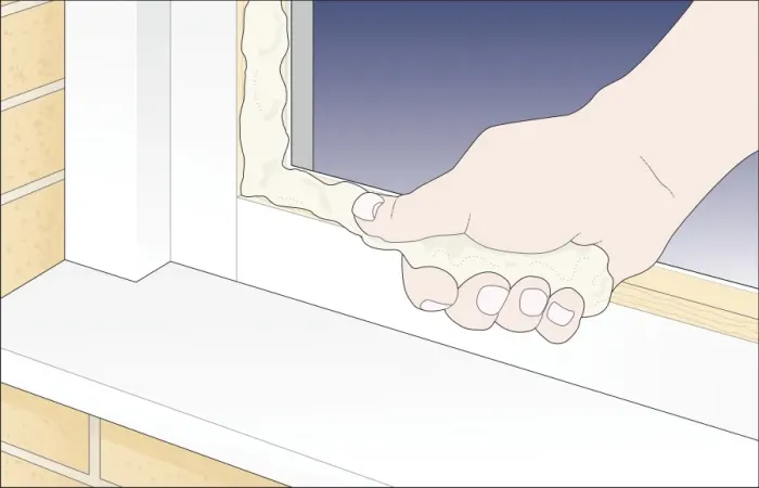 Framed Print : Digital Illustration showing how to stick glazing putty to edge of window frame using thumb