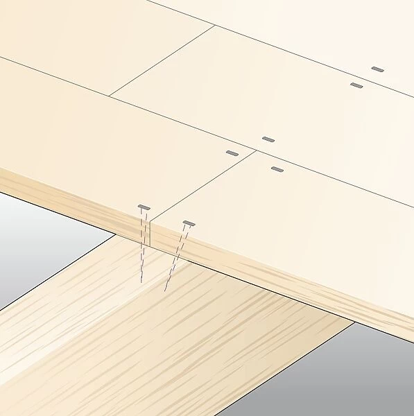 Digital illustration showing timber floorboards nailed to joist