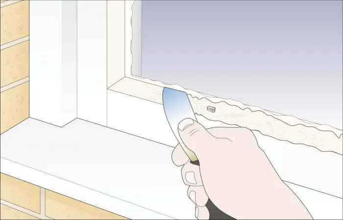 Framed Print : Digital Illustration showing how to use penknife to smooth putty and secure pane of glass in window frame Framed Print : Digital Illustration showing how to use penknife to smooth putty and secure pane of glass in window frame