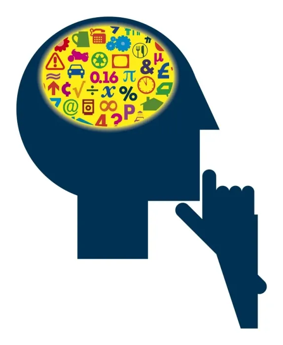 Framed Print : Digital illustration of signs and symbols inside head representing different areas of the human brain Framed Print : Digital illustration of signs and symbols inside head representing different areas of the human brain