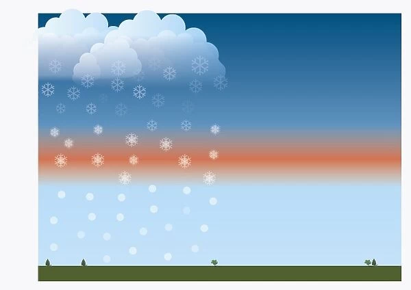 Digital illustration of sleet falling from clouds