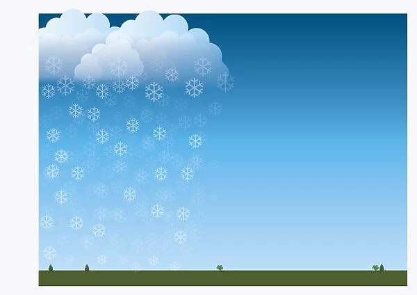 Digital illustration of snow falling from clouds
