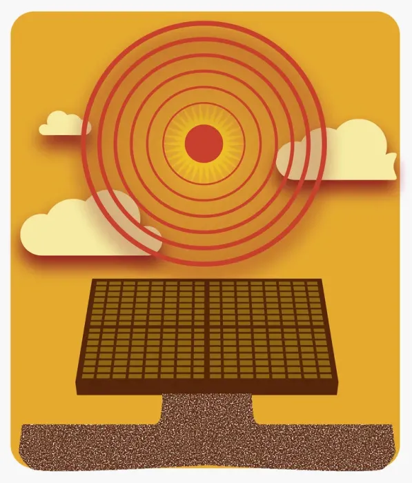Framed Print : Digital illustration of sun radiating heat above solar panel Framed Print : Digital illustration of sun radiating heat above solar panel