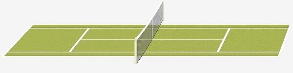 Digital illustration of a tennis court with net in centre