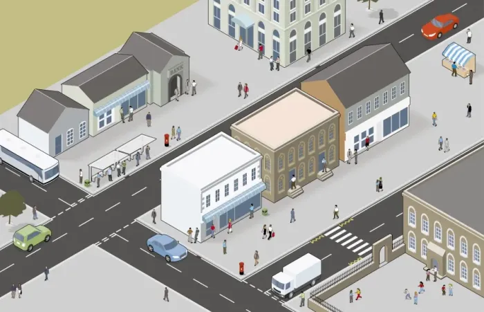 Framed Print : Digital illustration of town centre Framed Print : Digital illustration of town centre