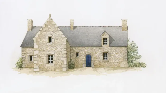 Framed Print : Digital illustration of typical stone house with slate roof found in Brittany, France Framed Print : Digital illustration of typical stone house with slate roof found in Brittany, France