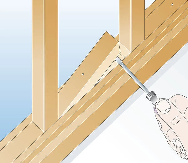 Digital illustration of using flat edge screwdriver to prise out spacer between balusters