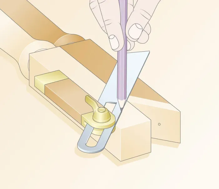 Framed Print : Digital Illustration of using pencil and sliding bevel to transfer joint angle to new spindle on baluster Framed Print : Digital Illustration of using pencil and sliding bevel to transfer joint angle to new spindle on baluster