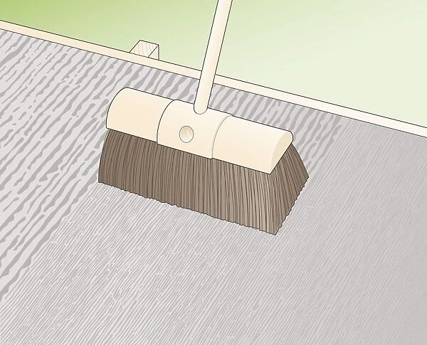 Digital illustration using stiff broom to lightly sweep over wet, leveled concrete path