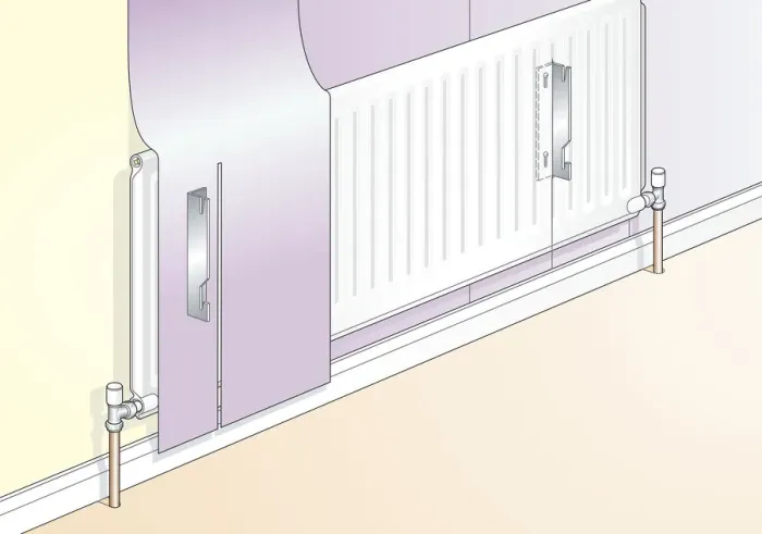 Framed Print : Digital illustration of vertical slit in wallpaper to fit over radiator bracket Framed Print : Digital illustration of vertical slit in wallpaper to fit over radiator bracket