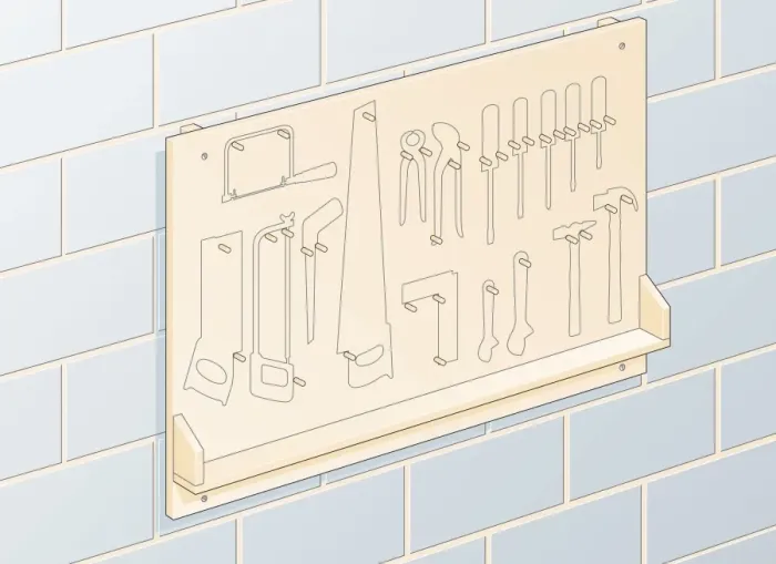 Framed Print : Digital illustration of wall-mounted tool storage board with outlines Framed Print : Digital illustration of wall-mounted tool storage board with outlines