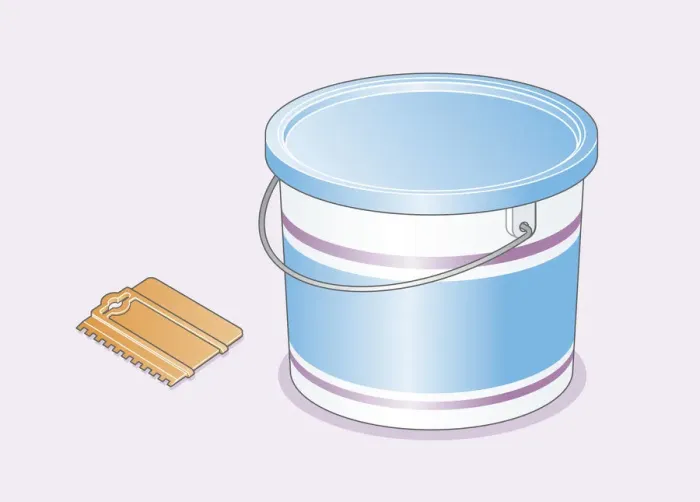 Framed Print : Digital illustration of wall tile adhesive in plastic container, and notched adhesive spreader Framed Print : Digital illustration of wall tile adhesive in plastic container, and notched adhesive spreader