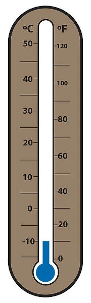 Digital illustration of weather thermometer showing 10 degrees