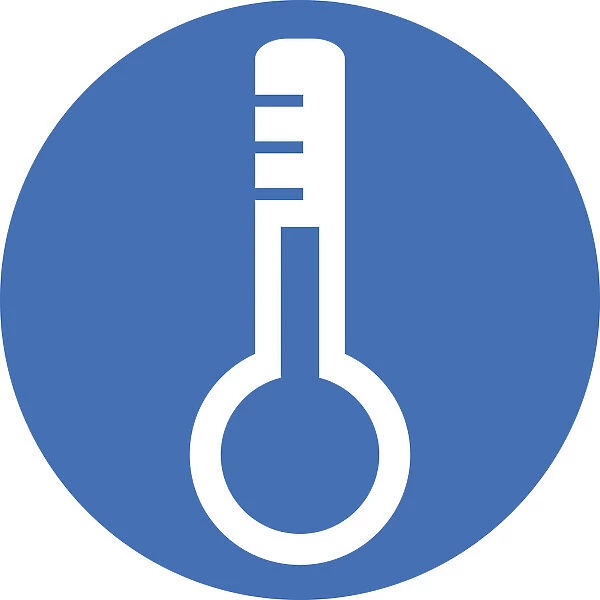 Digital illustration of white thermometer in blue circle on white background