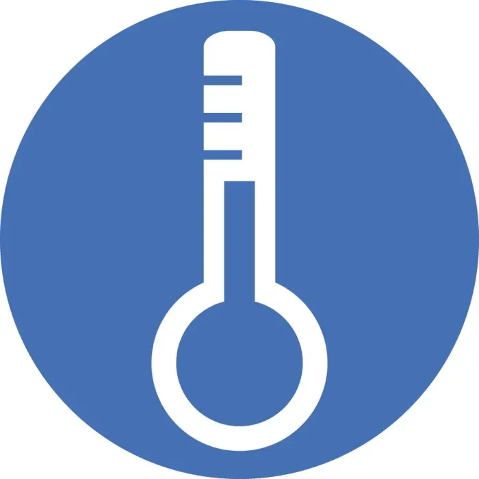 Framed Print : Digital illustration of white thermometer in blue circle on white background