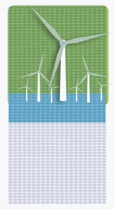 Framed Print : Digital illustration of wind turbines at sea Framed Print : Digital illustration of wind turbines at sea