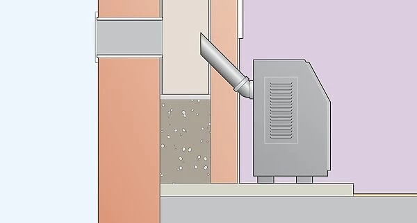 Digital illustration of wood-burning stove, access trap and flue pipe