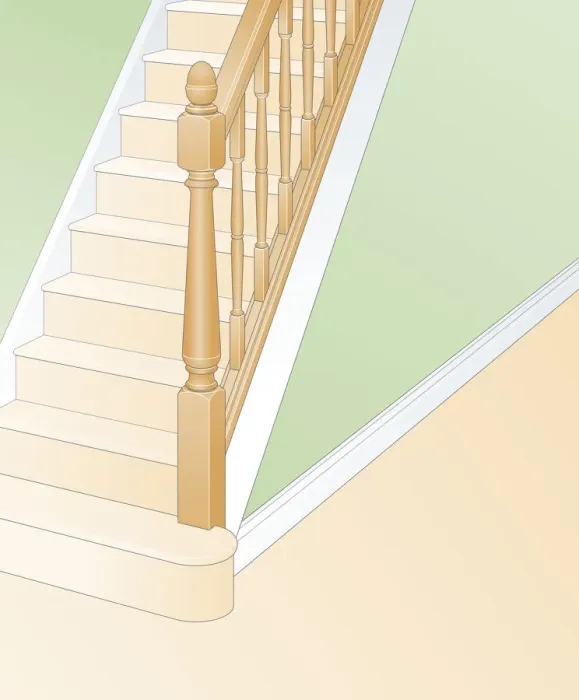 Framed Print : Digital Illustration of wooden balusters on staircase