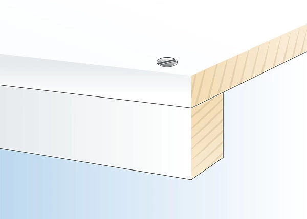 Digital illustration of wooden batten screwed to underside of shelf front