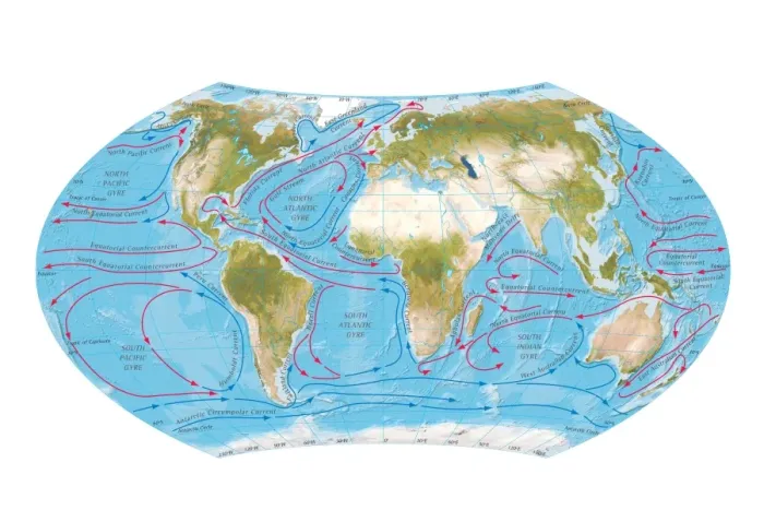 Framed Print : Digital illustration of world map showing ocean currents Framed Print : Digital illustration of world map showing ocean currents