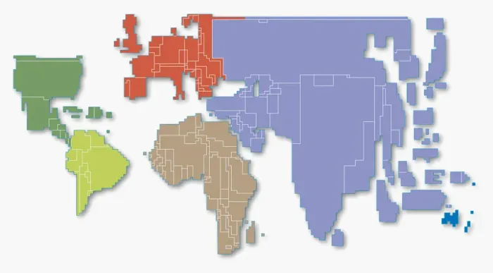 Framed Print : Digital illustration of world population cartogram Framed Print : Digital illustration of world population cartogram