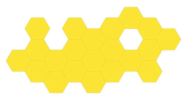 Digital illustration of yellow hexagons shaped in honeycomb pattern