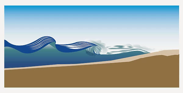 Digitally generated illustration of wave breaking onto sloping ocean floor