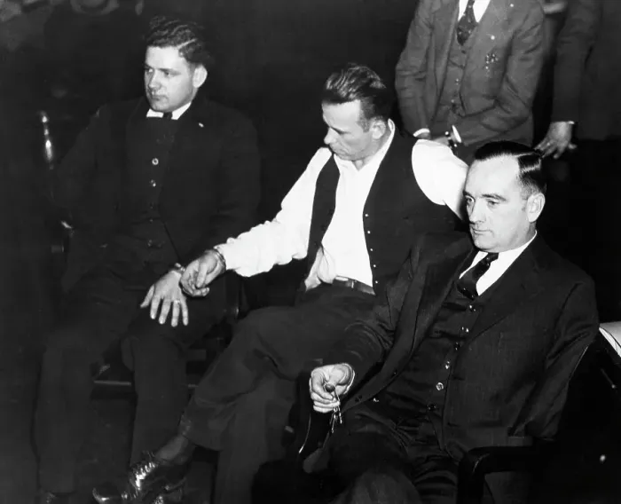 Framed Print : Dillinger In Court Manacled To Sheriff Framed Print : Dillinger In Court Manacled To Sheriff