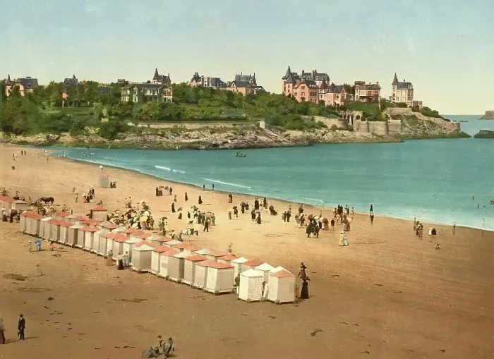 Framed Print : Dinard beach, Brittany, France, c. 1890, Historic, digitally enhanced reproduction of a photochrome print from 1895 Framed Print : Dinard beach, Brittany, France, c. 1890, Historic, digitally enhanced reproduction of a photochrome print from 1895