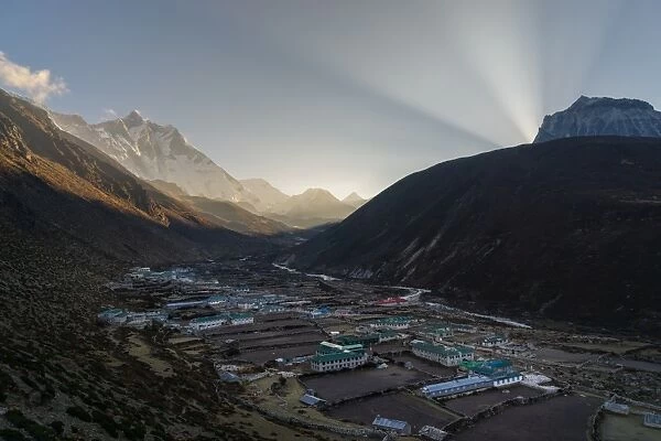 Dinboche village in the morning sunrise, Everest region