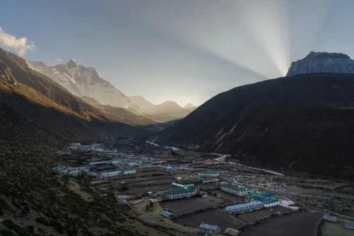Framed Print : Dinboche village in the morning sunrise, Everest region Framed Print : Dinboche village in the morning sunrise, Everest region