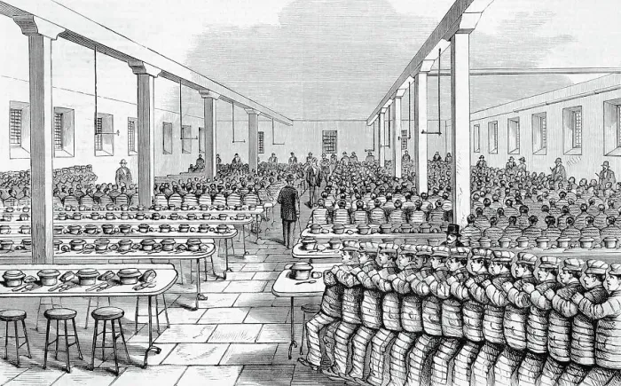 Framed Print : Dining Hall At Sing Sing Prison / Woodcut Framed Print : Dining Hall At Sing Sing Prison / Woodcut